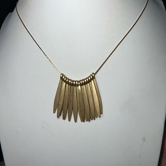 Brushed Gold Tone Modernist Fringe Necklace - Picture 3 of 4